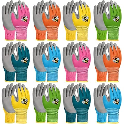 12 Pairs Kids Gardening Gloves Children Yard Work Glove Rubber Coated Garden Gloves for Girls Boys Toddlers Youth Outdoor (Medium (Age 6-8)) Cover