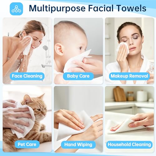 Image of Face Towels, 600 Count Disposable Biodegradable Face Towel, Lint- free Makeup Remover Dry Wipes, Multi-Purpose Face Washcloths for Washing Face, Sensitive Skin & Travel