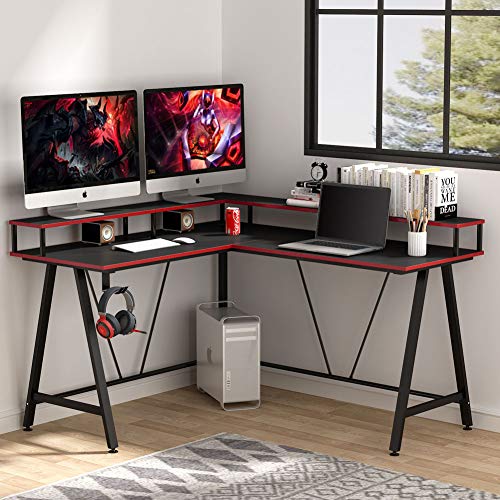 Tribesigns L-Shaped Desk with Shelf Corner Computer Gaming Desk with Monitor Stand for Home Office and Gamer Large PC Laptop Study Writing Table Workstation