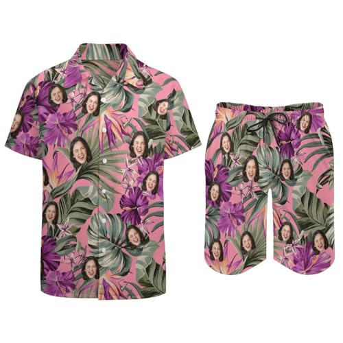 Custom Face Men's Hawaiian 2-Piece Short Set Tropical Flowers Beach Suit Shirts Sleeve Button Down Shirts and Shorts2