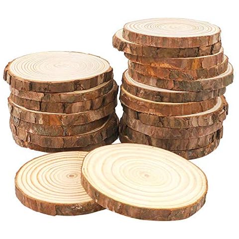 MAOM Natural Wood Slices 20 Pcs 3.5"-4.0" Round Wood Discs Tree Bark Wooden Circles for DIY Crafting Coasters Arts Crafts Home Decorations Vintage Wedding Ornaments Cover