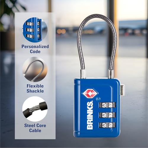 Brinks TSA Accepted Indicator Luggage Lock, Blue - Ressetable Combination, New More Secure TSA008 Key, 4 Pack4