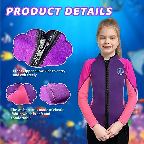 REALON Kids Wetsuit Top for Boys Girls 2mm 3mm Neoprene Toddlers Long Sleeve Front Zipper Thermal Wetsuit Jacket Keep Warm Swimwear for Surfing Swimming Surfing Boating - Thumbnail 2