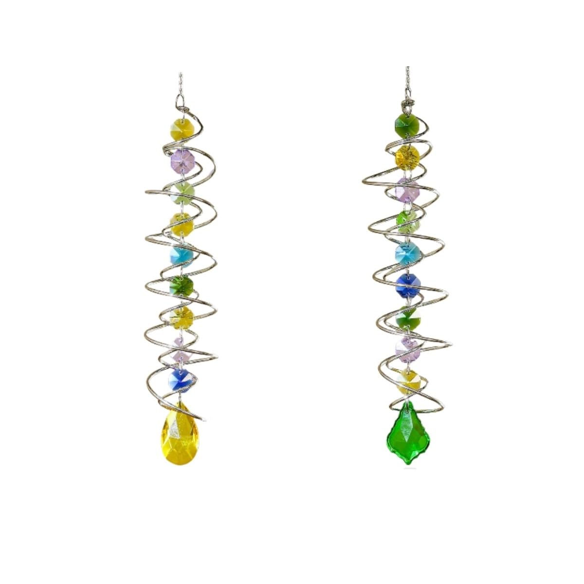 Funcitte Light 2Pcs Crystal Prism Spiral Wind Spinner, Hanging Gazing Ball Spiral Tail Wind Spinners, Rainbow Maker Chime Garden Deco For Birthday Party Indoor Outdoor Garden Decoration
