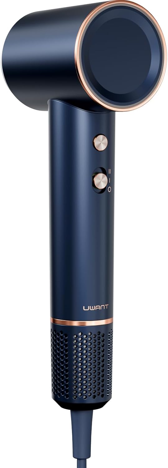 Uwant H100 föhn, ionen-haardroger, borstelloze motor, stille föhn, sneldrogend, intelligente temperatuurregeling, met magnetisch mondstuk, geschikt voor thuisgebruik en op reis, blauw