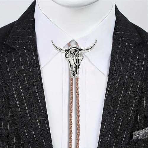 Image of Jeilwiy Bolo Tie for Men Western Cowboy Tie Necklace Gold Bolo Tie Leather Necktie Halloween Tie Accessories for Women