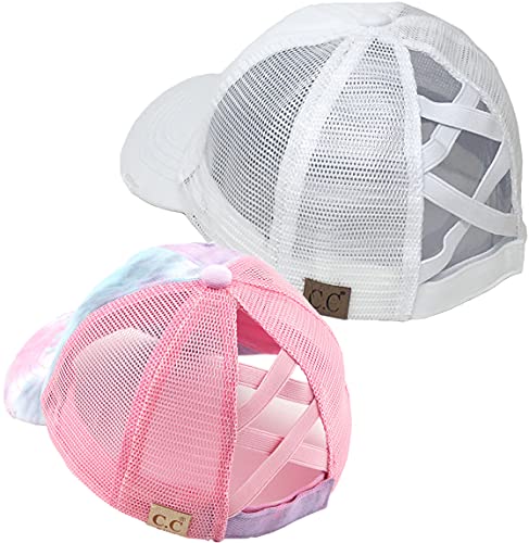 Funky Junque Mommy and Me Matching Ponytail Baseball Cap - Criss Cross Design for Messy Bun Set