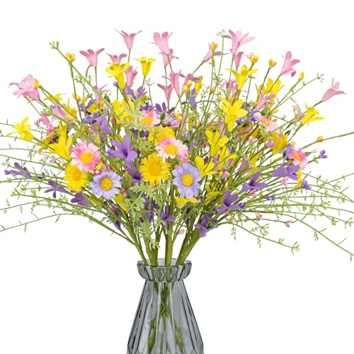 Artificial Spring Flowers 12 Pack Floral Picks 17” Tall Forsythia Stems with Berries for Flower Arrangements Centerpieces Indoor Outdoor Decorations