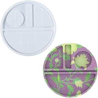 iSuperb Rolling Tray Resin Mold Makeup Storage Cosmetic Epoxy Casting Mold Round Silicone Mold for DIY Jewelry Storage Tea Tray Serving Board Making