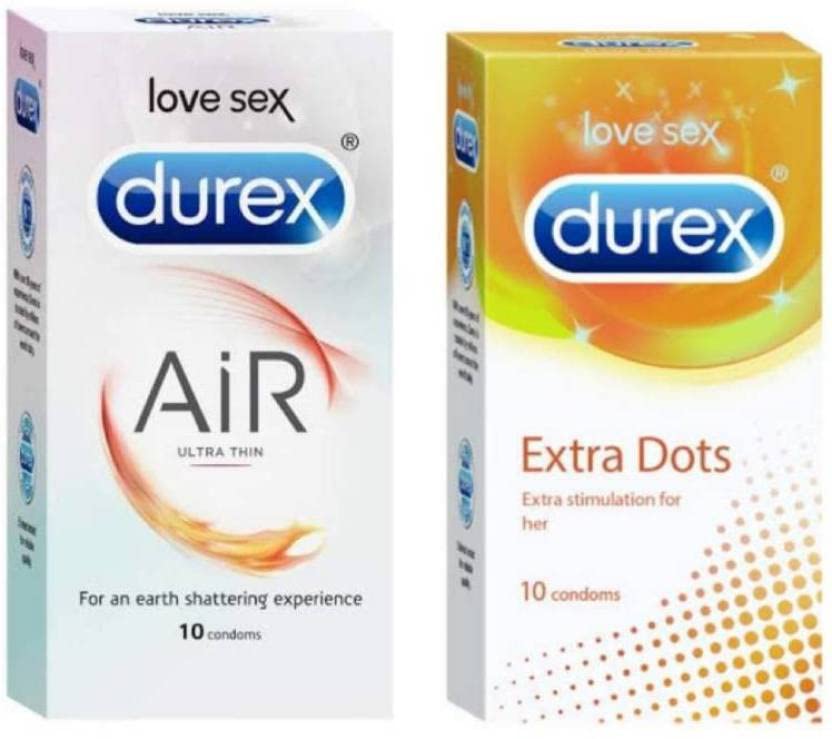 DUREX Air 10's + Extra Dot 10's (20 condoms) PassionRaja value combo Condom (Set of 2, 20 Sheets)