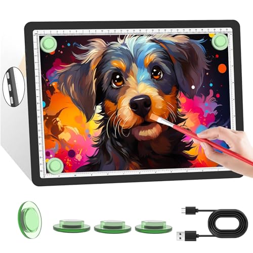 KOBAIBAN A4 Magnetic Light Box for Tracing, Rechargeable Diamond Art Light Board with Side Physical Buttons, 3 Color Light Modes Super Bright Light Pad Light Table for Drawing, Weeding Vinyl (Black)