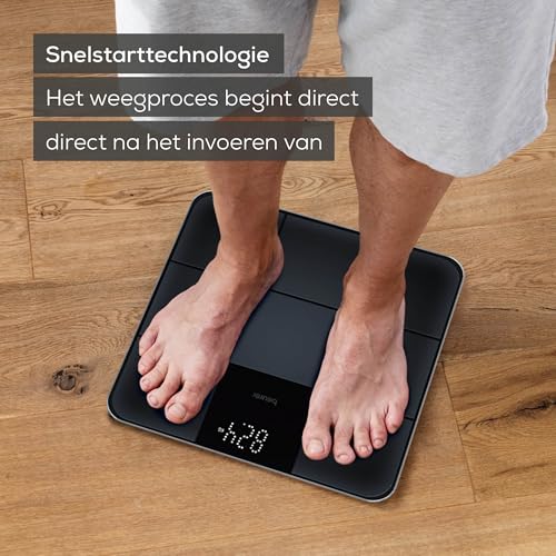 Beurer GS 235 Glazen weegschaal, digitale personenweegschaal met Magic-display, anti-slip oppervlak in matte tegellook, automatische in- en uitschakeling, zwart - Afbeelding 3