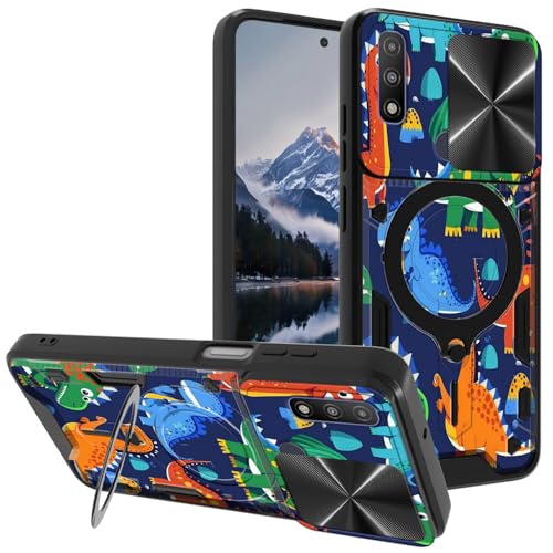 for Motorola Moto G Pure (2021) Case, with Slide Camera Cover&Shockproof Bracket, Dual Layer Durable Heavy Duty Protective Cell Phone Case for Moto G Pure,Cute Dinosaur