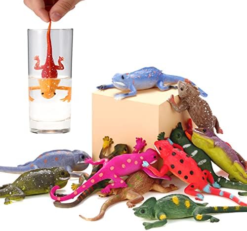 Axbotoy 12 Pack Lizard Animal Figurines,6" Color-Changeable and Stretchy Realistic Reptile Toy Set,for Themed Parties,Goodie Bag Fillers, Carnival Prizes,Classroom Rewards, for Boys Girls Kids