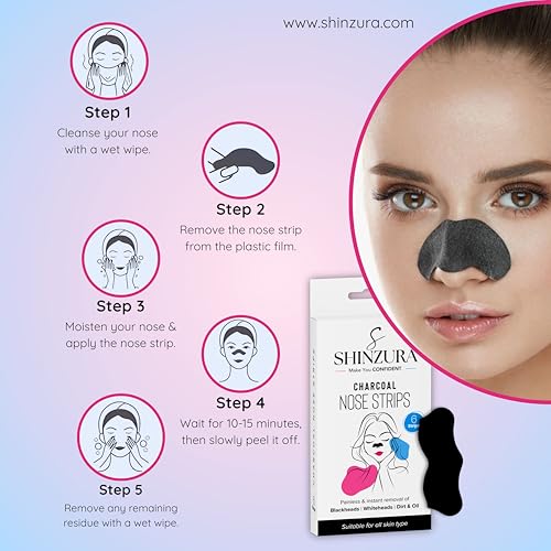 Image of Charcoal Nose Strips - 6 Pack for Effective Blackhead Removal, Deep Pore Cleanse & Detox with Activated Charcoal, Suitable for All Skin Types