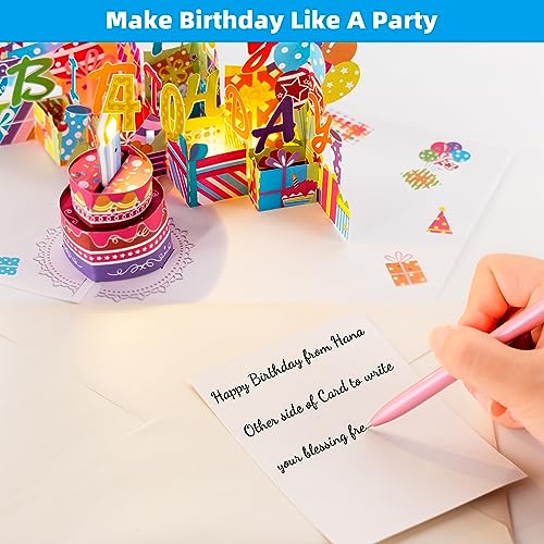 Image of 40th Pop-Up Musical Birthday Card, Blowable LED Candle for Women and Men