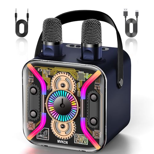 Karaoke Maschine für Erwachsene mit Zwei Karaoke Mikrofon Kabellos, PA System Bluetooth Lautsprecher mit Mikrofon Unterstützt Bass Treble, TF Karte, USB, AUX, Karaoke Maschine für TV, Party,