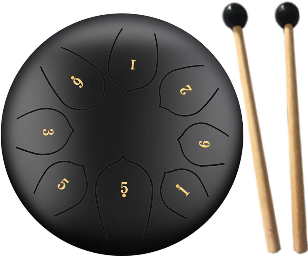 Steel Tongue Drum - 6 inches 8 Notes - Percussion Instrument - with Pouch, Book, Mallets, Finger Picks
