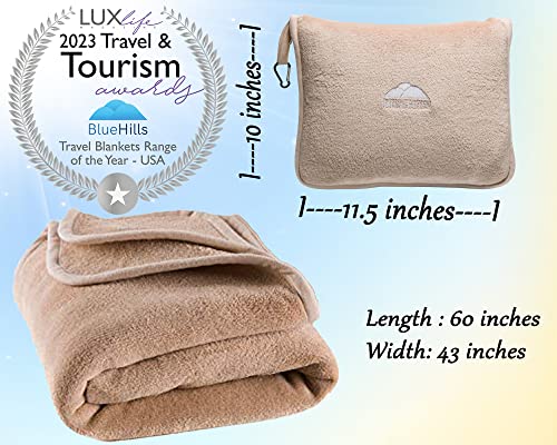 Bluehills 2-Pack Premium Soft Plush Travel Blanket Pillow Airplane Essentials For Two In Bag With Hand Luggage Strap And Backpack Clip Compact Flight Traveling Accessories Plane Blankets Beige T205 #TOP6