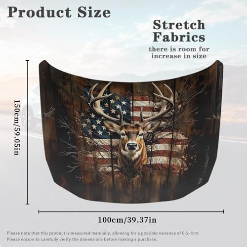 Image of American Flag Deer Car Hood Cover Elastic Fabric Covers for Car Hood Stretchable Universal Auto Accessories Easy Installation for Car Hood Decor and Protection