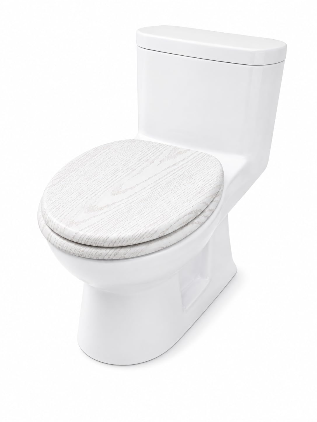 Wooden Toilet Seat with Unique Design 18 Inch MDF Wood Toilet Seat Replacement Bathroom WC Seat Easy to Clean Fixing Included. (White-613)