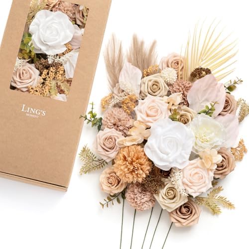 Ling's moment Artificial Wedding Fall Flowers Deluxe Combo, Boho & Nude