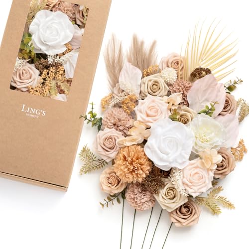 Ling's moment Fake Flowers Box, Faux Artificial Greenery Stems Foam