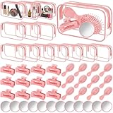Abbylike 48 Pcs Spa Party Favors Bulk for Women Girls Pink Beauty Self Care Gift Set with Makeup Bag Mirror Hair Brush and Clips Bridal Shower Birthday Party Favors Supplies Beauty Stocking Stuffers
