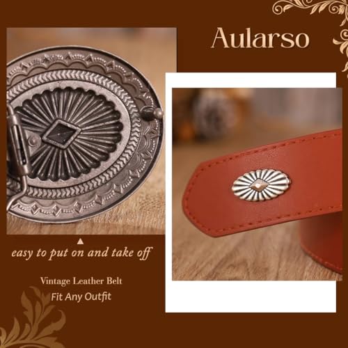 Women Western Belt for Jeans Vintage Cowgirls Belts with Silver Buckle Brown Cowboys Waist Belts for Ladies4