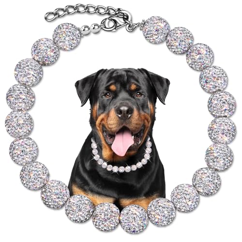Bling Matrix Diamond Beaded Dog Collar Sparkling Adjustable Pet Jewelry Gift Box Bling Dog Necklace Collar for Medium Large Dogs for Birthday Wedding Photoshoot Daily Wear 20