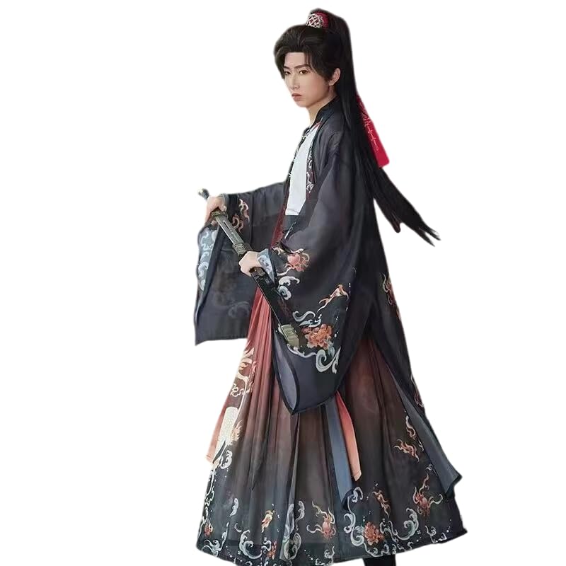 Chinesischer Traditioneller Hanfu Herren Kampfkunst Retro Hanfu Anzug Elegantes Hanfu Cosplay Kostüm S-3XL Schwarz Rot