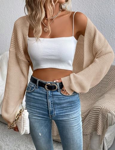 Women Open Front Ribbed Knit Cropped Cardigan Casual Loose Drop Shoulder Long Sleeve Knitted Crop Shrug Bolero3