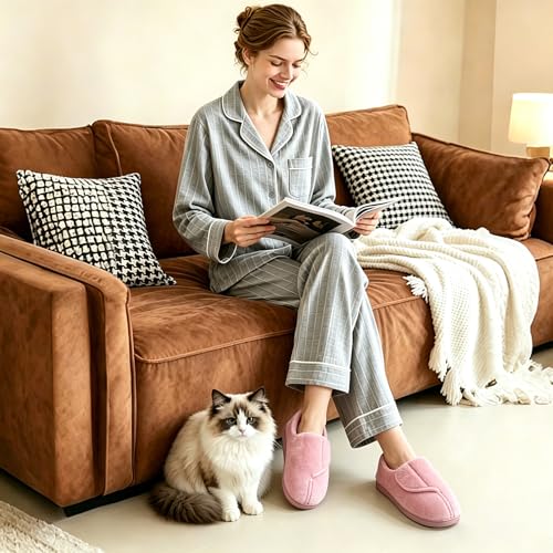 Image of Git-up Women Soft wide Slippers Memory Foam Closed Toed Diabetic Arthritis Edema House Slippers