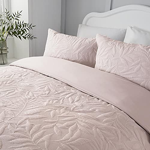 Serene - Blush Pink Leaf Embossed Duvet Cover - Double Bedding Size (200 x 200cm) - Soft Touch - Leaf/Leaves Embroidery Duvet Cover in Blush Pink - Luxury Bedding Set - Luana Collection - Image 3