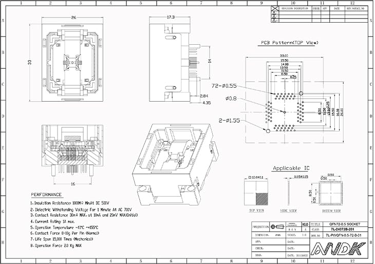 Wiring Connecting Terminals - NP506-072-063-C-G Burn in Socket QFN72 MLF72 IC Test Socket Pitch 0.5mm Size 10 * 10 Flash Adapter Open Top Programming Socket All
