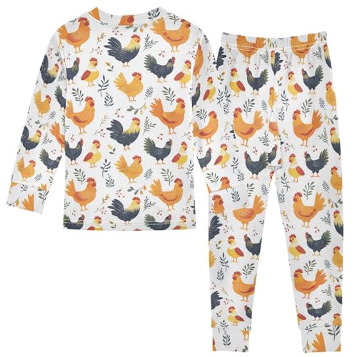 Pajama Sets Long Sleeve Chicken Pattern with Leaves Soft Comfy Sleepwear 2 Piece PJS 3-8T3
