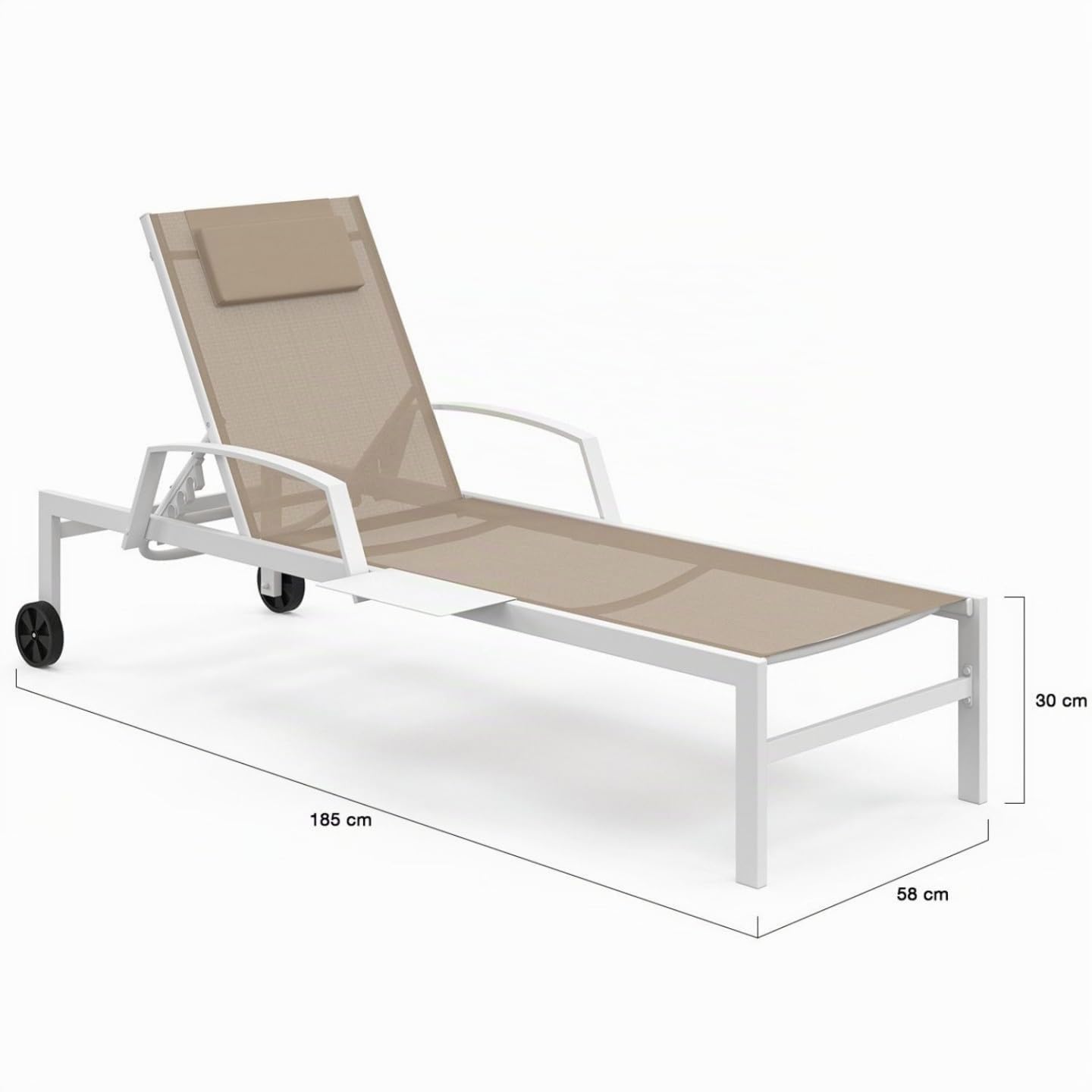 IDMarket - Lot de 2 transats de Jardin inclinables Java avec tablettes en Acier Blanc et Toile Beige