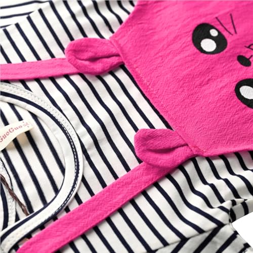 Image of Bold N Elegant Multicolor Stripe Cartoon Face Summer Tunic Pinafore Pinny Midi Dress Frock for Infant Toddler Baby Girls