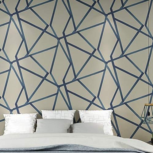 Geometric Wallpaper Blue Beige 3D Wall Paper Modern Design Stripes Triangles Pattern Bedroom Living Room Home Decor 10Mx53Cm B