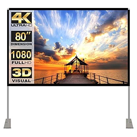 Projector Screen with Stand 80 inch 16:9 HD 4K Outdoor Indoor Projection Screen for Home Theater 3D Fast-Folding Projector Screen with Stand Legs and Carry Bag Projection Movie Wrinkle-Free Cover