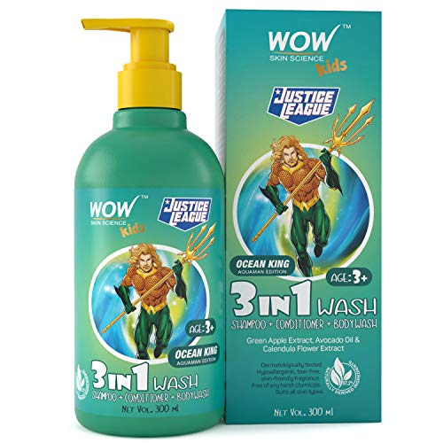Image of WOW Skin Science Kids 3 in 1 Wash - Shampoo + Conditioner + Body Wash - Ocean King Aquaman Edition - No Parabens, Color, Mineral Oil, Silicones & Sulphate, 300 ml