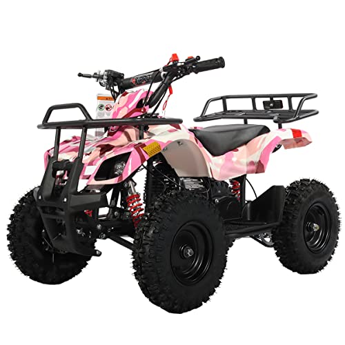 X-PRO Gas ATV 4 Wheelers 40cc ATV Quads Quad with Front and Rear Disc Brake for Kids (Pink Camo)