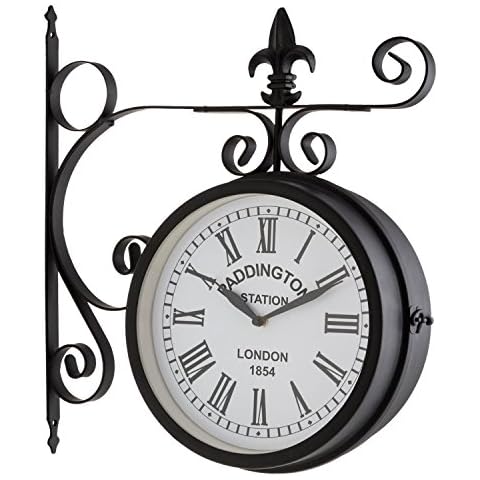 Blumfeldt Paddington retro wall clock, double sided, station clock, nostalgia station design, plastic, Black Cover