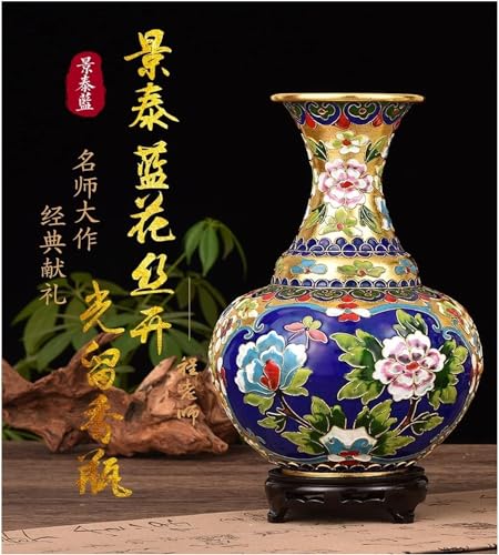 Cloisonne Cloisonne Cloisonne - Jarrón esmaltado para decoración del hogar, filigrana, peonía, dragón y fénix, botella de incienso de piso dorado (color: diez)