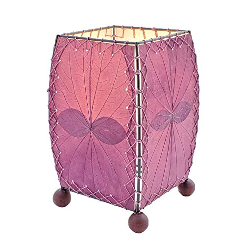 Eangee Home Design Mini Square Table Lamp Purple Shade Made of Real Alibangbang Leaves 6 Inches Length x 6 Inches Width x 9 Inches Height (477 p)
