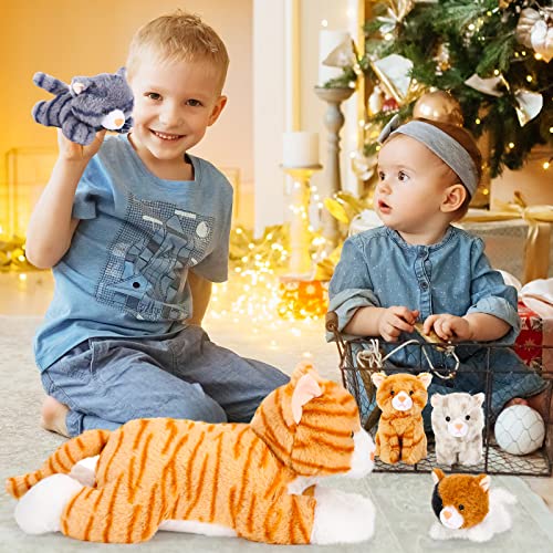 Skylety 5 Stück Plüsch Katzen Set Enthält Groß Katze Stofftier Weich Kuscheltier mit 4 Flauschig Plüschtier Kätzchen im Bauch Mama Katze zum Kuschel Schlaf Geburtstag Geschenk (Orange)