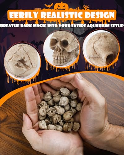 Image of Uniclife 20 Pcs Halloween Mini Skull Decorations, Halloween Fish Tank Decor, Realistic Resin Mini Skulls Figurines for Party Crafts Bar Home, Vase Fillers, Miniature Skeleton Head Table Decor