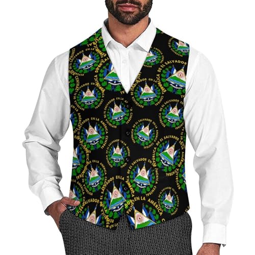 Coats of Arms of El Salvadors Suit Vest for Men Slim Fit Tuxedo Waistcoat Button Down V Neck Business Dress Coat