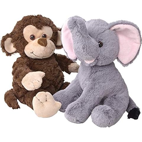 Dragon Drew Elephant and Monkey Stuffed Animals - 2 Soft Plush Animal Toys for Baby, Toddler and Kids - Cute and Cuddly Friends for Boy or Girl - Great Gift for Easter, Christmas, Birthday Cover