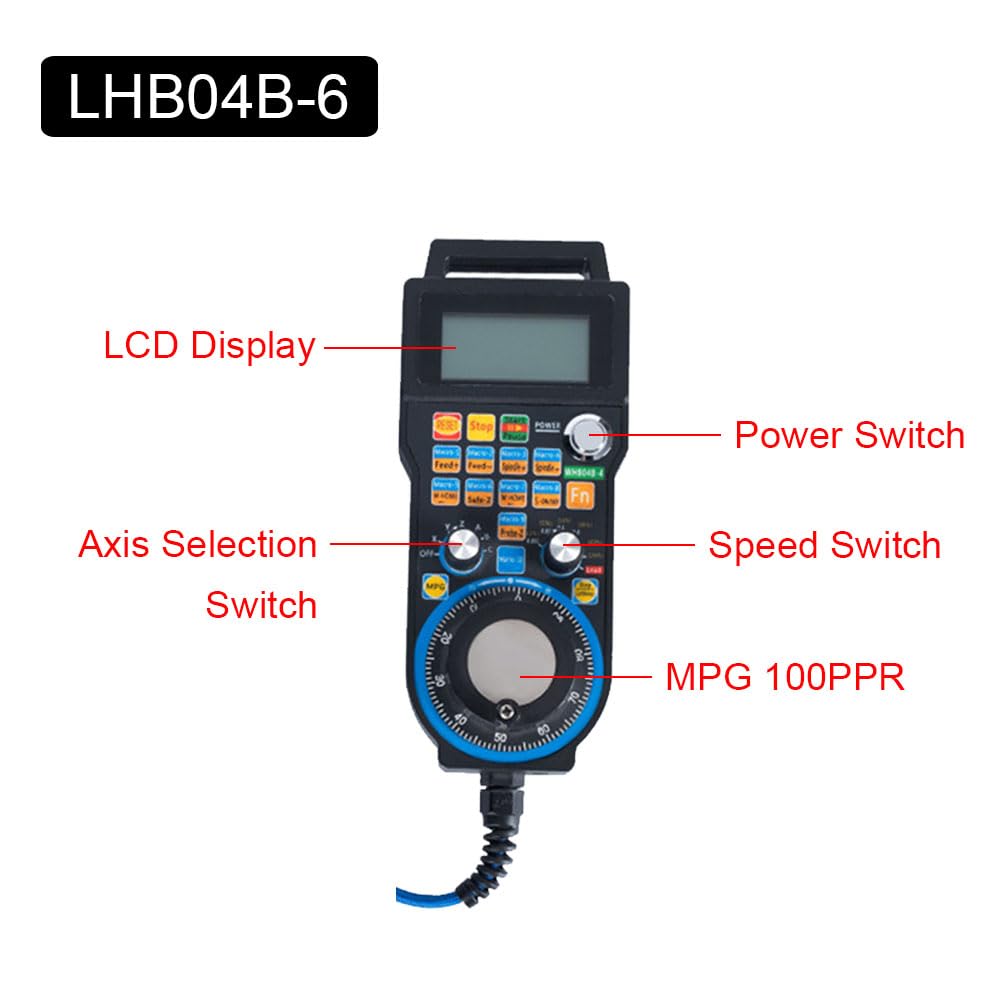 6 ejes Mach3 Handwheel MPG, control remoto E-Stop, CNC Router Electrónico Manual Pulso Generador Controlador para CNC Fresadora Torno Máquina de Grabado (LHB04B-6)